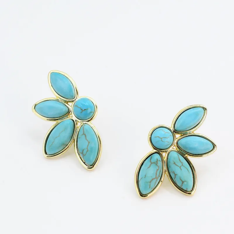 Half Turquoise Flower Gold Earrings sold by Buddy Love