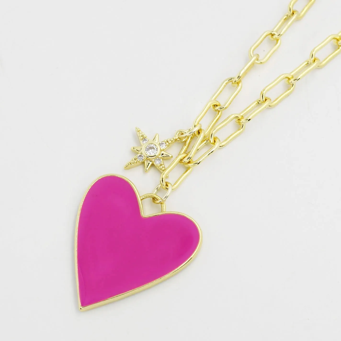 Enamel Heart/Star Necklace Hot Pink sold by Buddy Love product image thumbnail 2