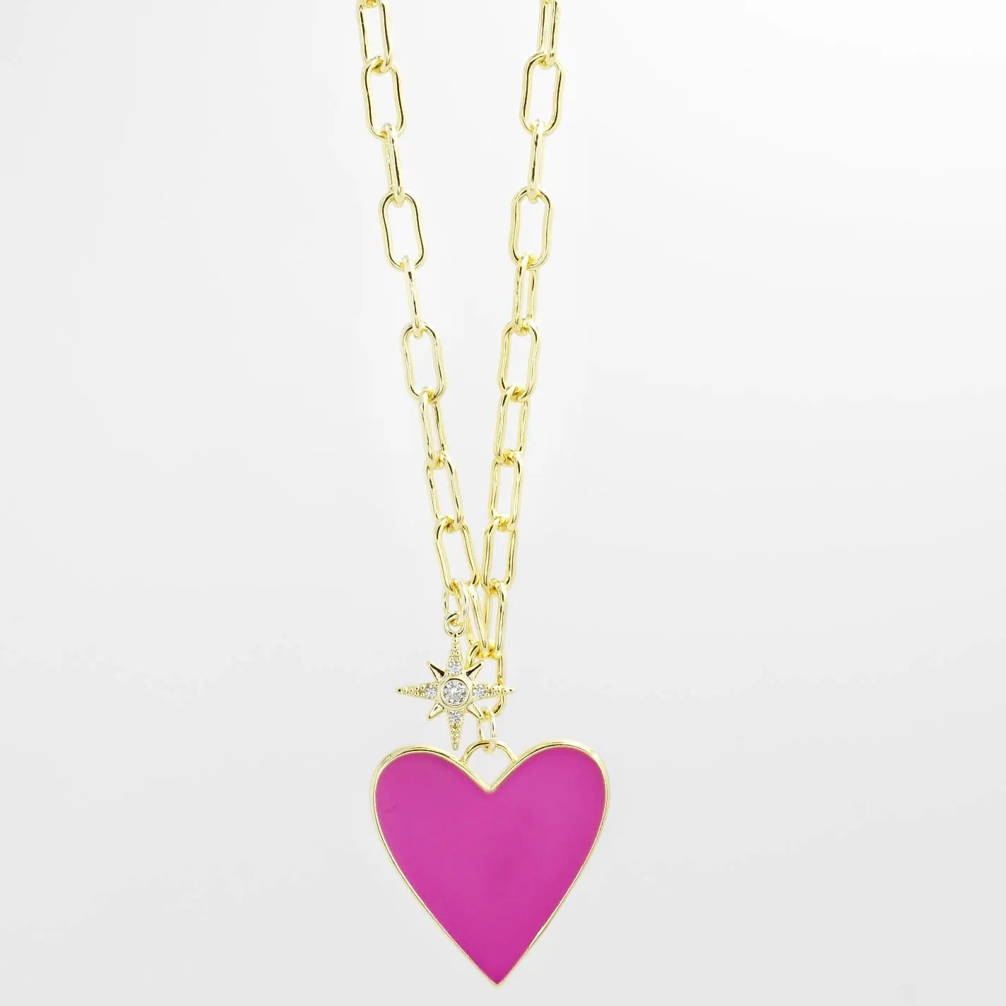 Enamel Heart/Star Necklace Hot Pink sold by Buddy Love