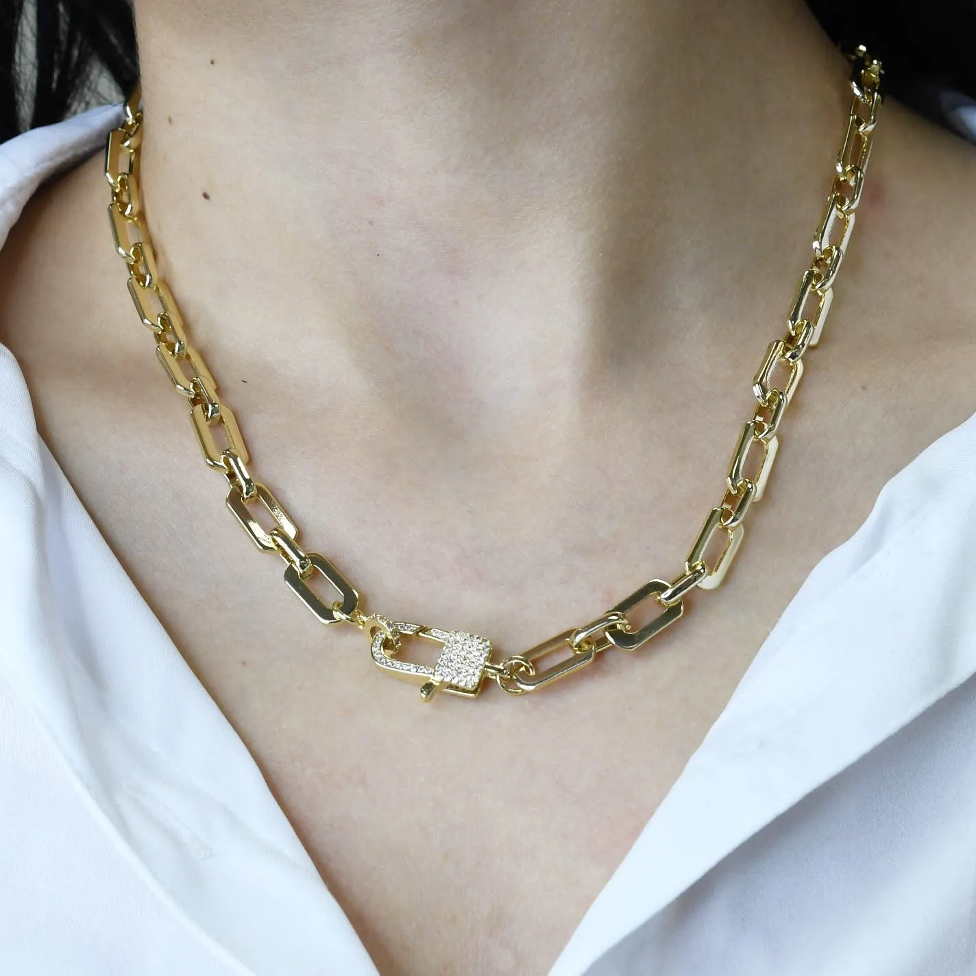 Lock Crystal Gold Necklace sold by Buddy Love product image thumbnail 3