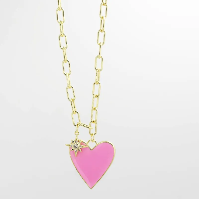 Enamel Heart/Star Necklace Light Pink sold by Buddy Love