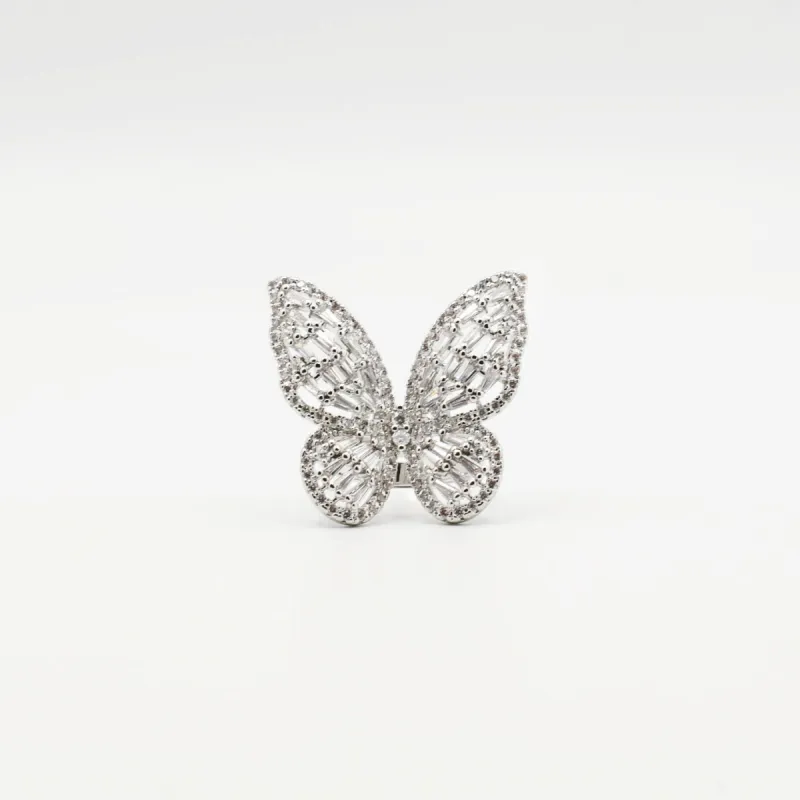 Silver Big Butterfly Crystal Ring sold by Buddy Love