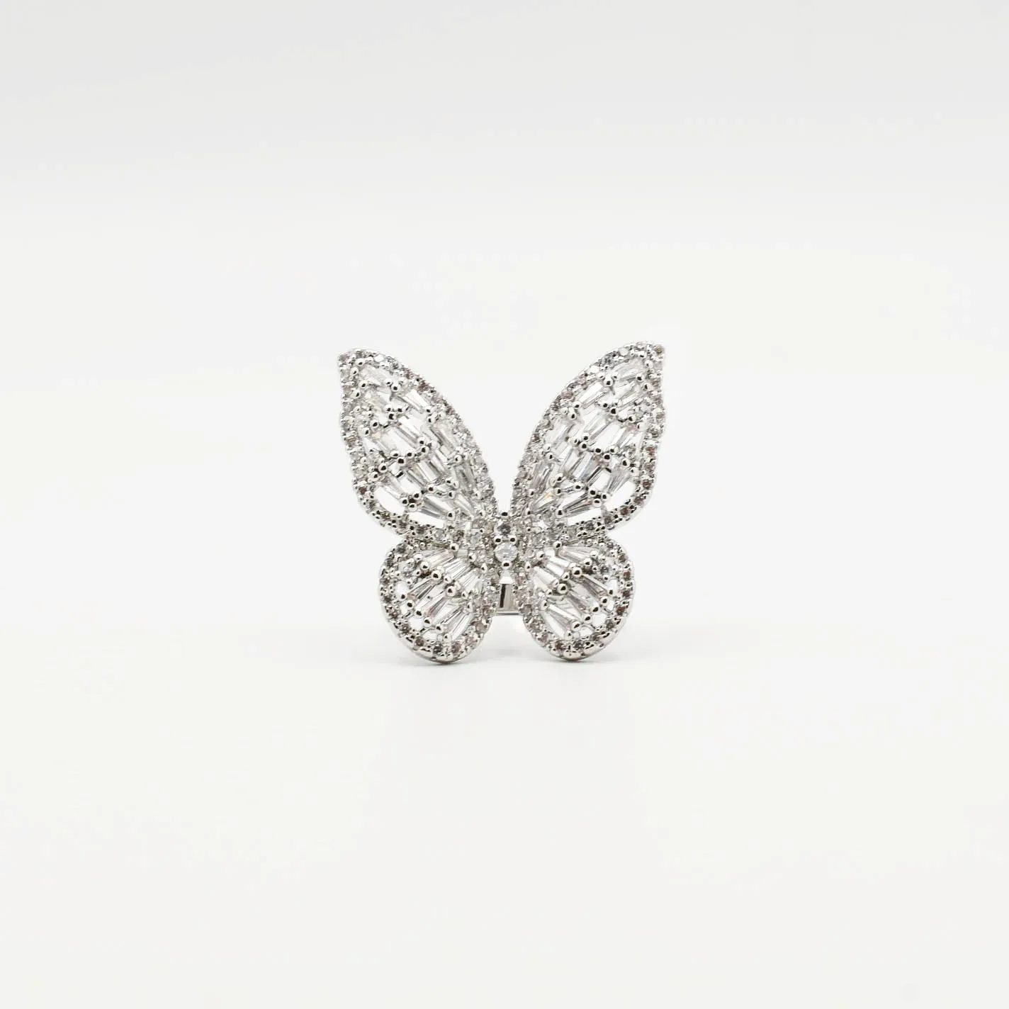 Silver Big Butterfly Crystal Ring sold by Buddy Love