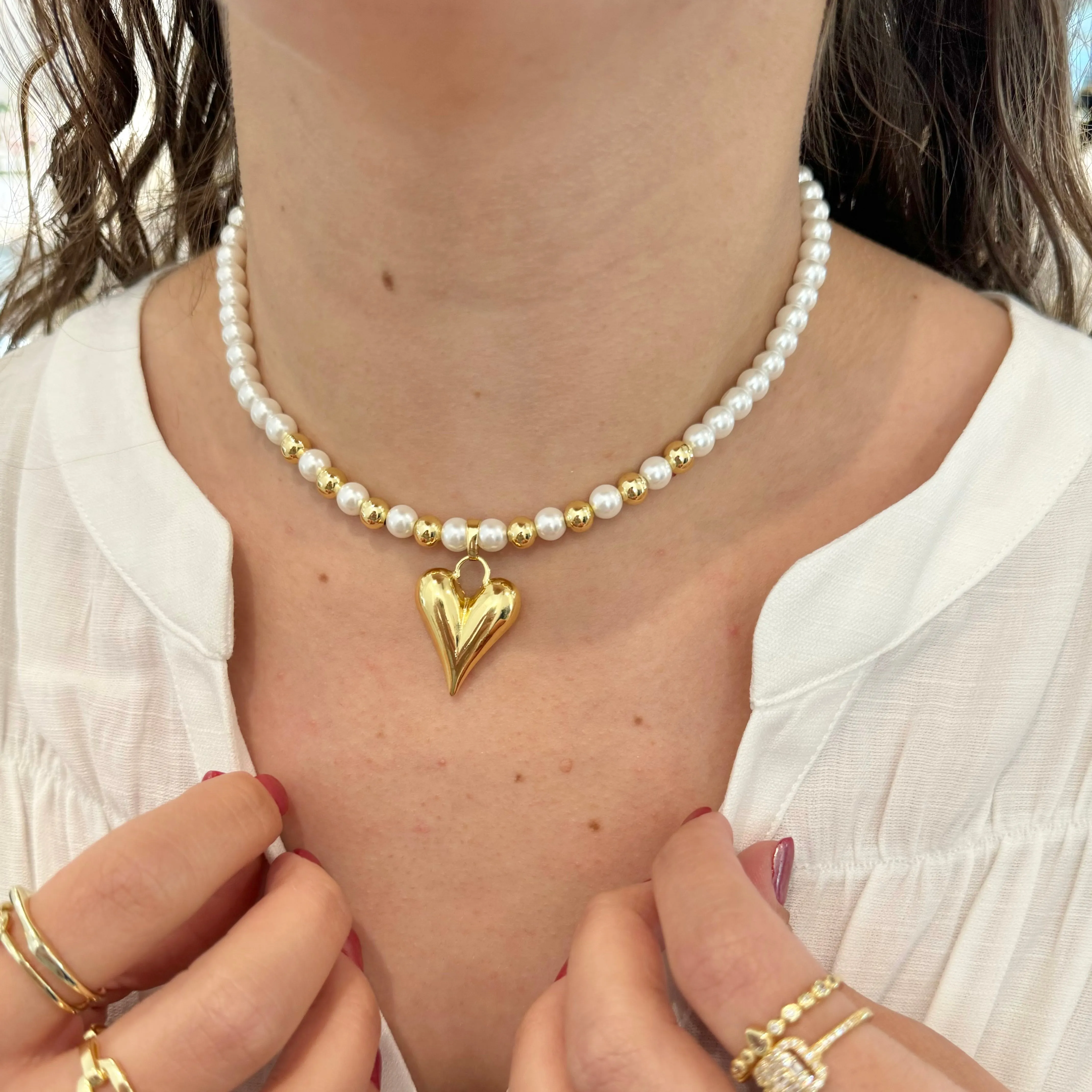 Pearly Teardrop Heart Necklace sold by Buddy Love product image thumbnail 2