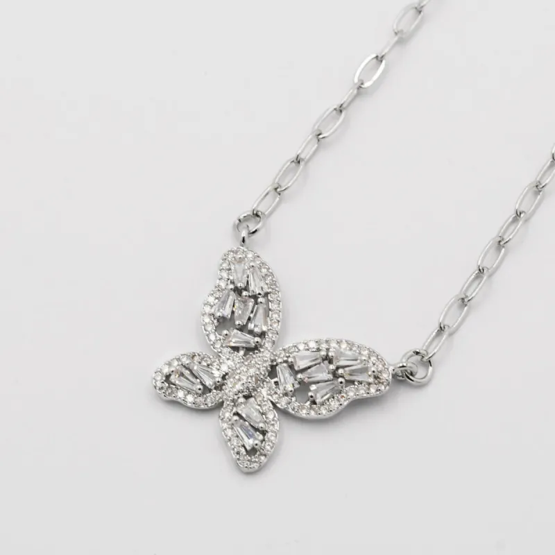 Crystal Butterfly Silver Necklace sold by Buddy Love