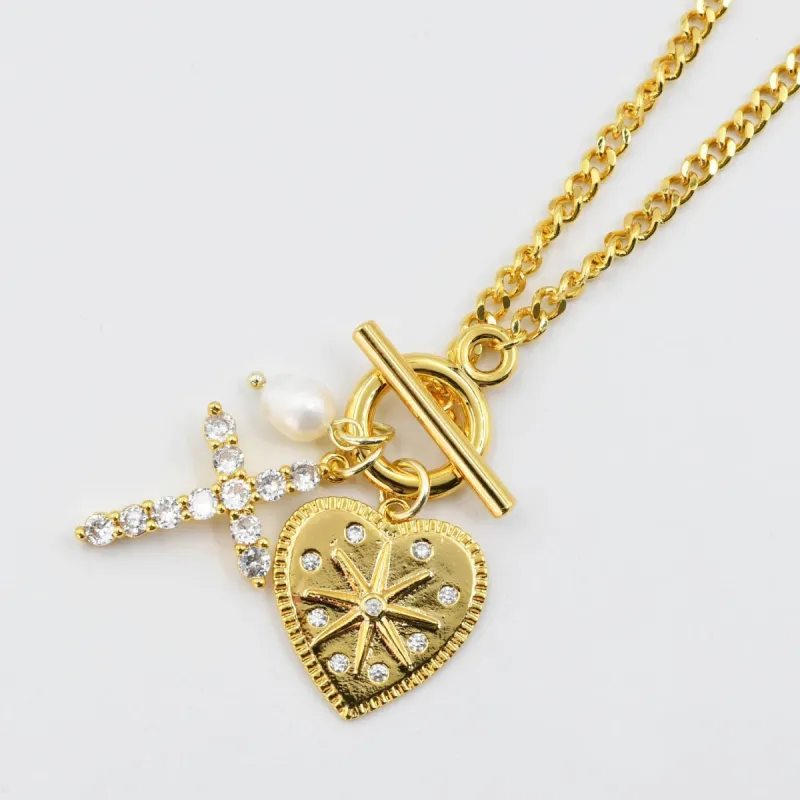 Crystal Heart Cross Charms Necklace sold by Buddy Love