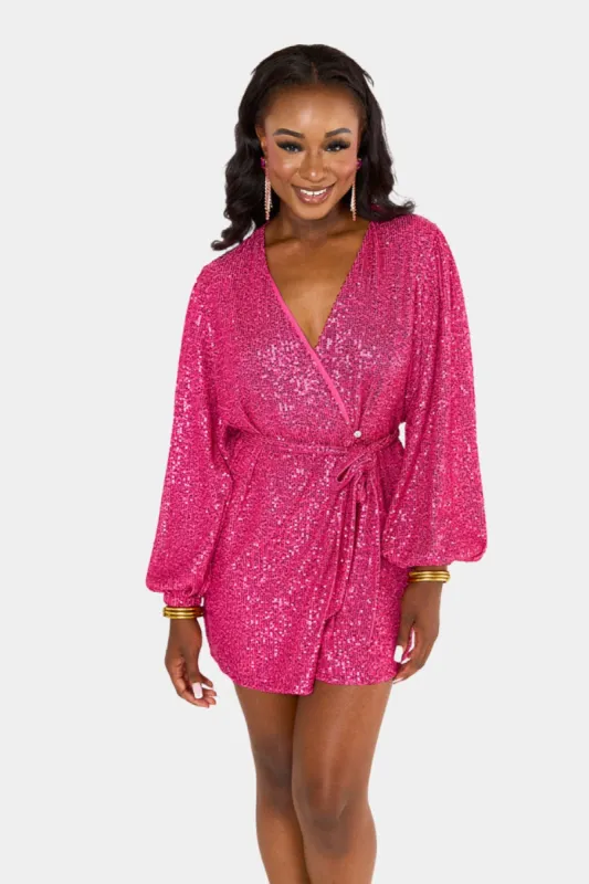 Adeline Sequin Wrap Dress - Guava sold by Buddy Love