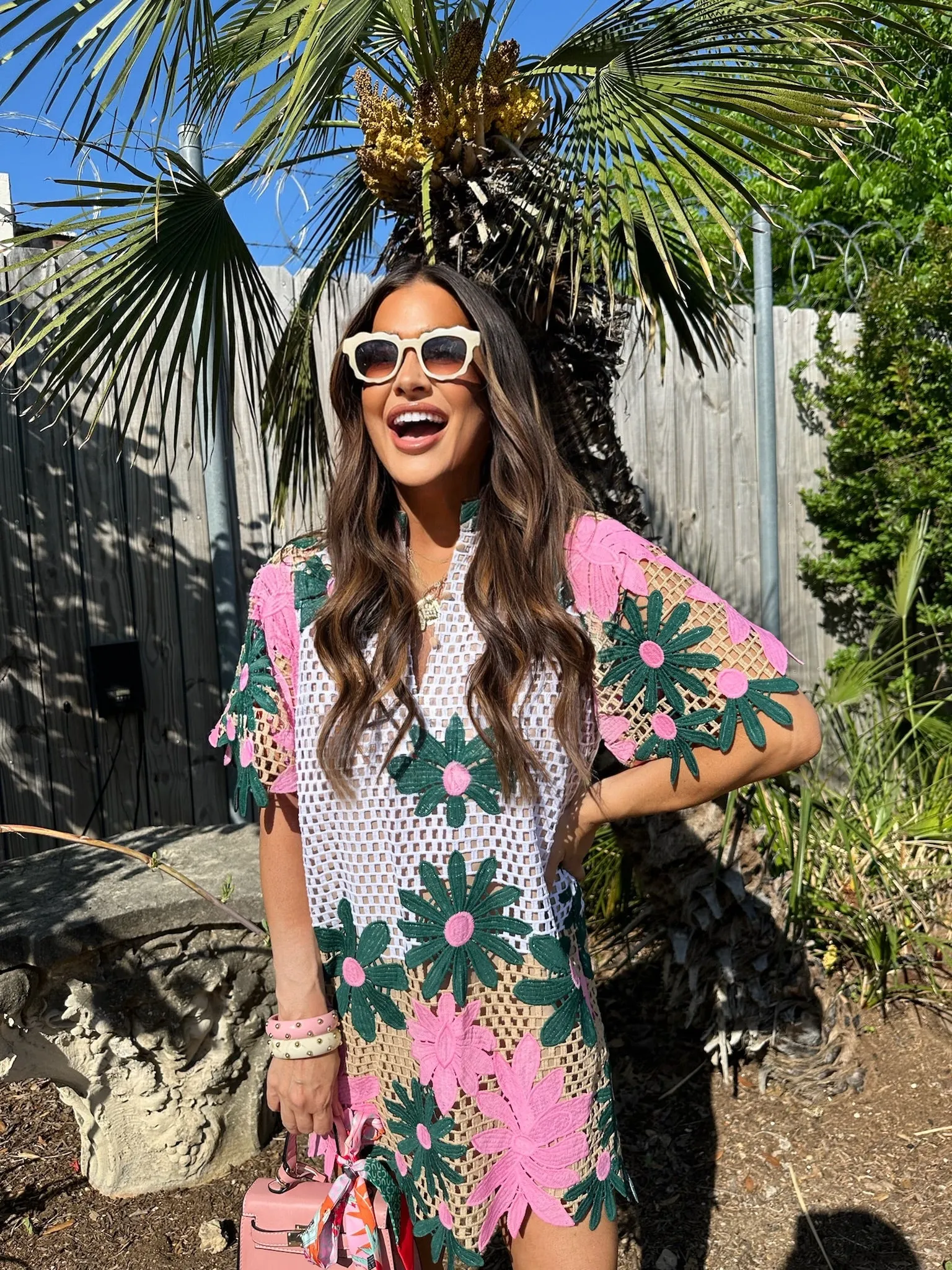 Lulu Short Sleeve Mini Caftan - Pink Lady sold by Buddy Love