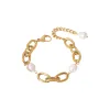 Eternity Freshwater Pearl Chunky Cable Chain Bracelet in 18K Gold-Plated Steel sold by Buddy Love