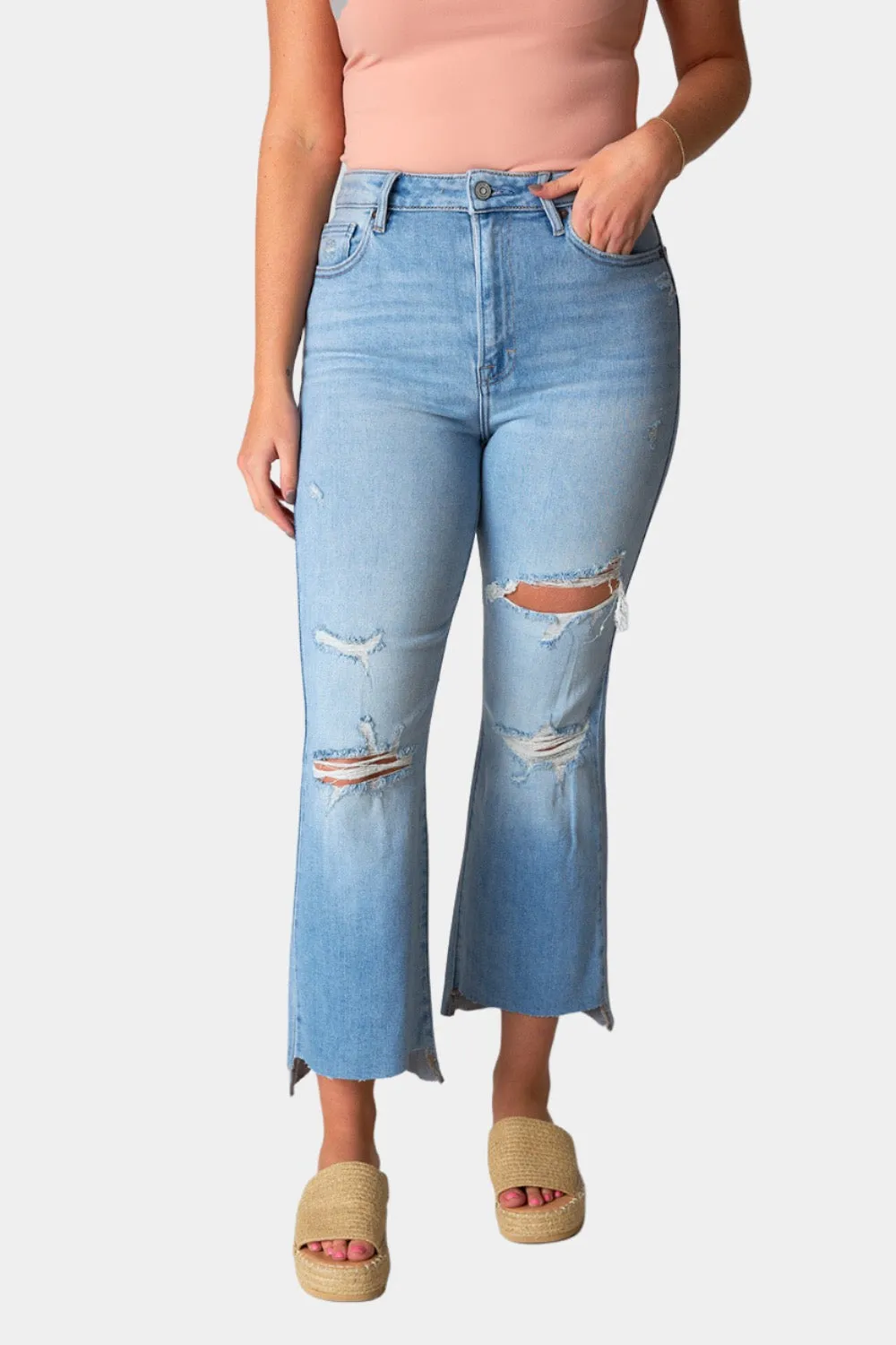 Happi High Rise Distressed Jean - Light Blue sold by Buddy Love
