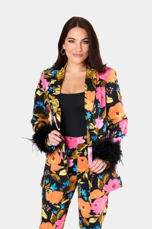 Elle Feather Trim Blazer - Nite Bloom sold by Buddy Love