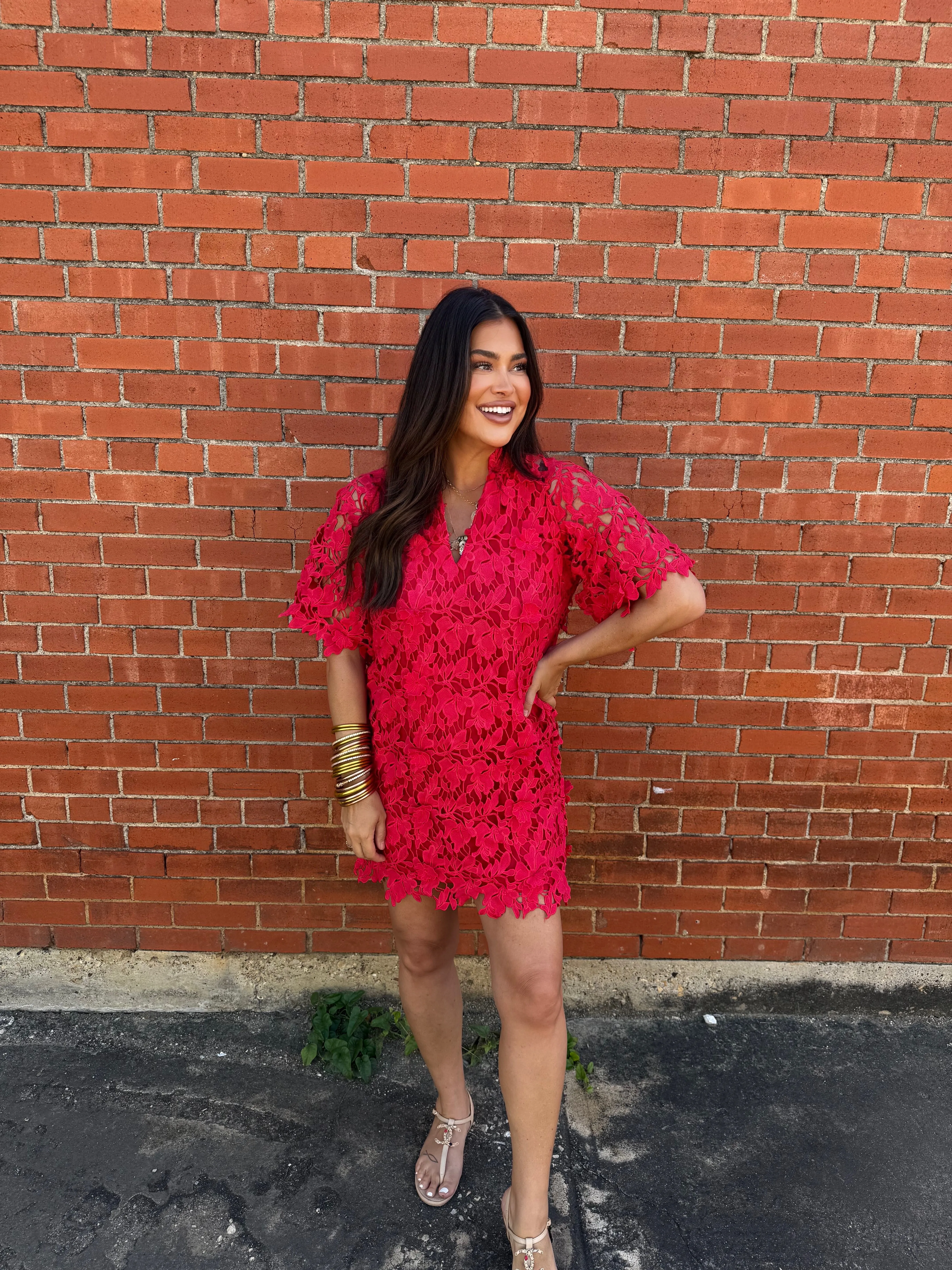 Lulu Short Sleeve Mini Caftan- Chili sold by Buddy Love product image thumbnail 3