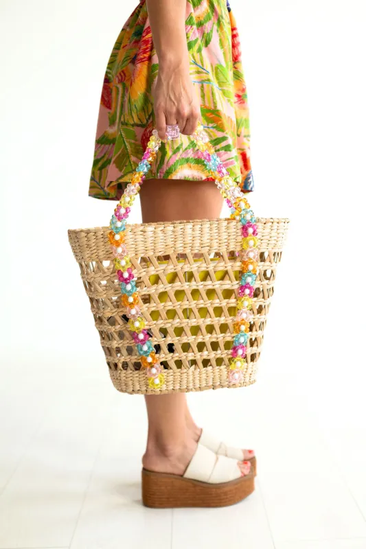 Beaded Beach Basket Tote sold by Buddy Love