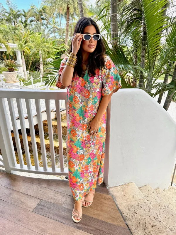 Leighton Coral Cascade Maxi Dress made by Buddy Love