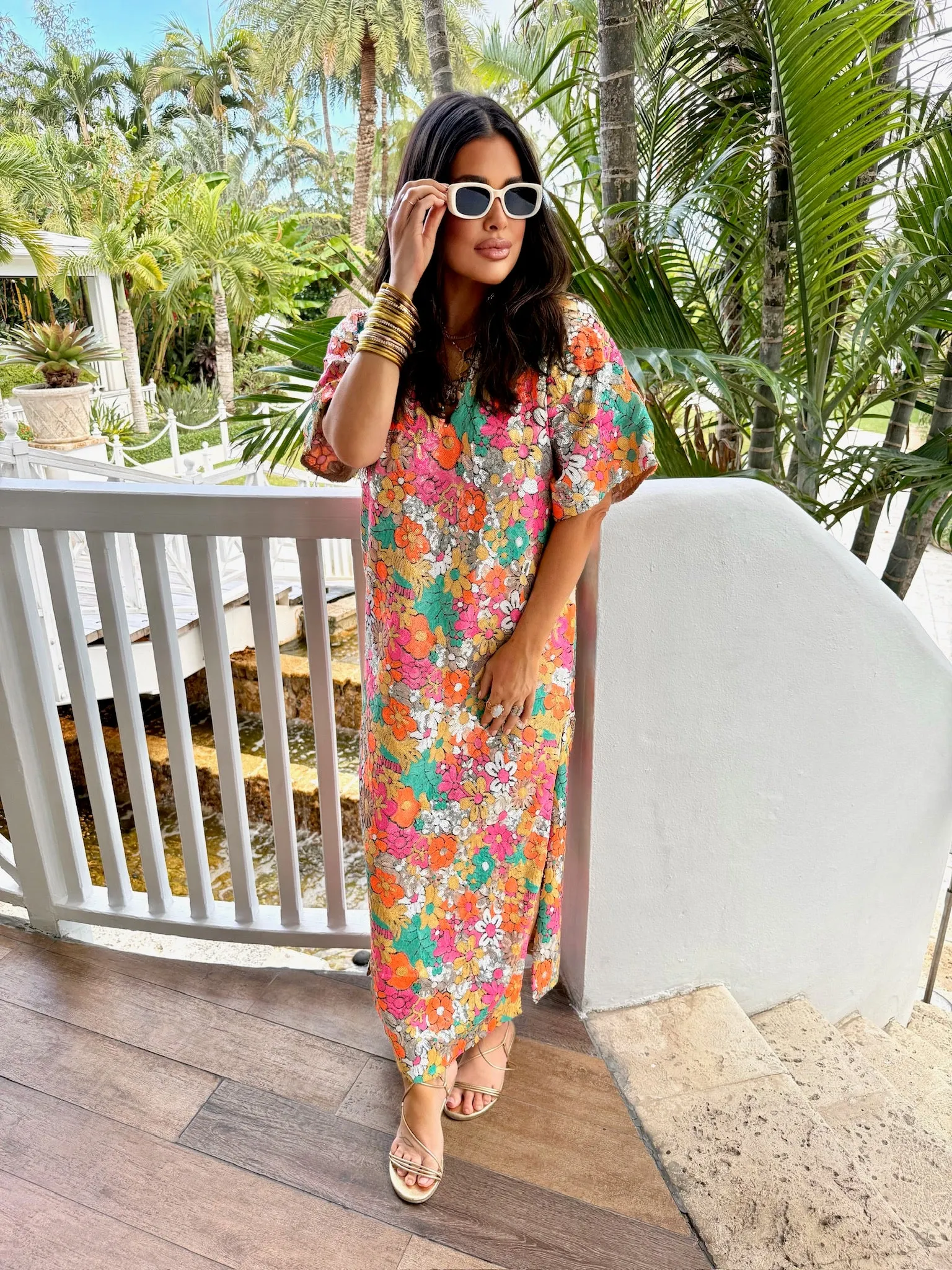 Leighton Coral Cascade Maxi Dress sold by Buddy Love