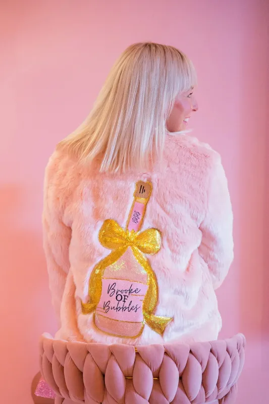 Brooke Of Bubbles: Short Pink Faux Fur Champagne Coat sold by Buddy Love