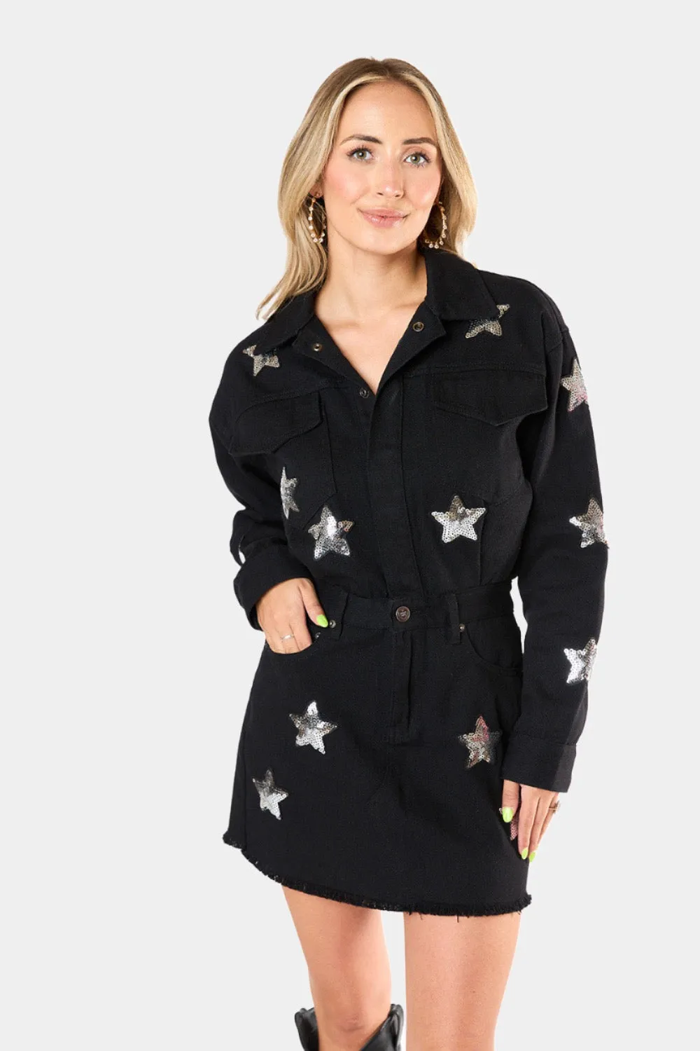 Raelynn Denim Mini Dress - Black sold by Buddy Love