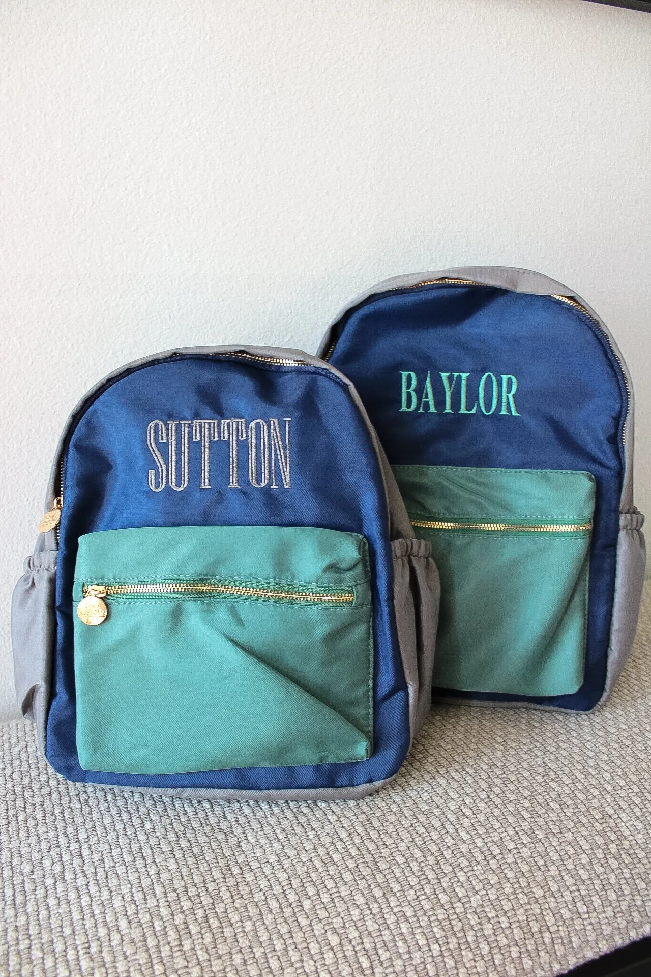 Green, Navy, + Grey Colorblock Backpack sold by Buddy Love