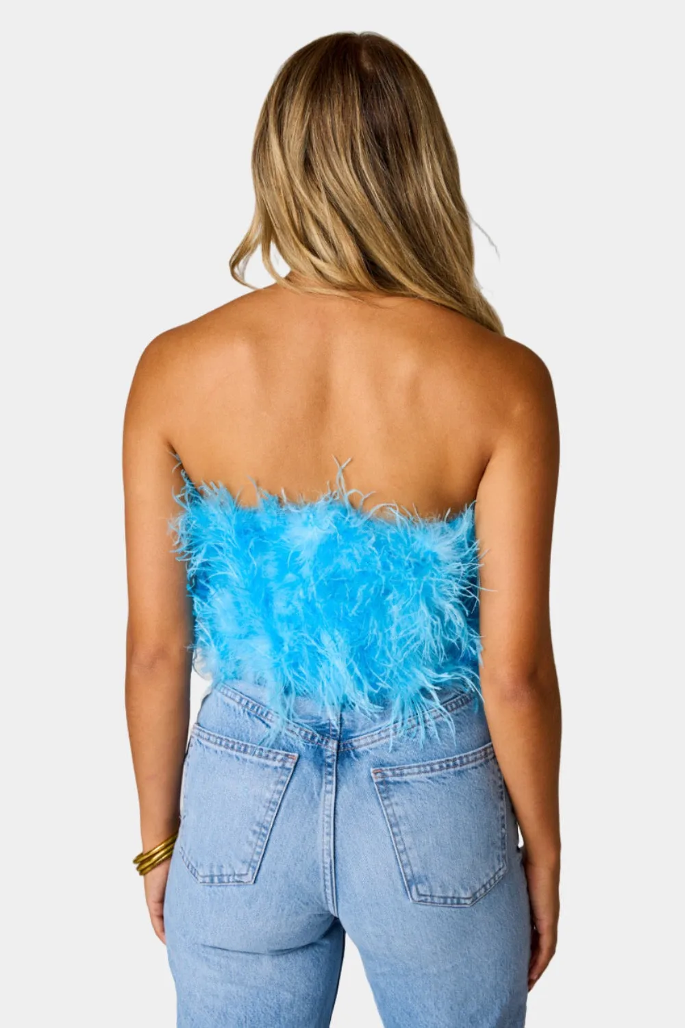 Fancy Strapless Feather Crop Top - Azure Blue sold by Buddy Love product image thumbnail 4