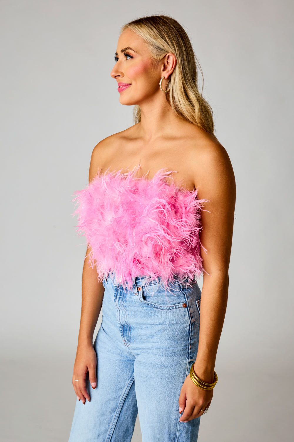 Fancy Strapless Feather Crop Top - Baby Pink sold by Buddy Love product image thumbnail 2