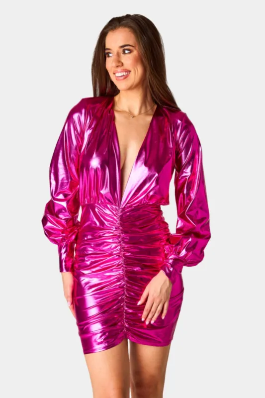 Cyrus Metallic Short Dress - Fuchsia sold by Buddy Love