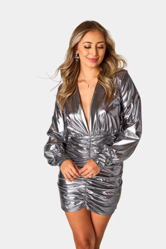 Cyrus Metallic Short Dress - Steel sold by Buddy Love