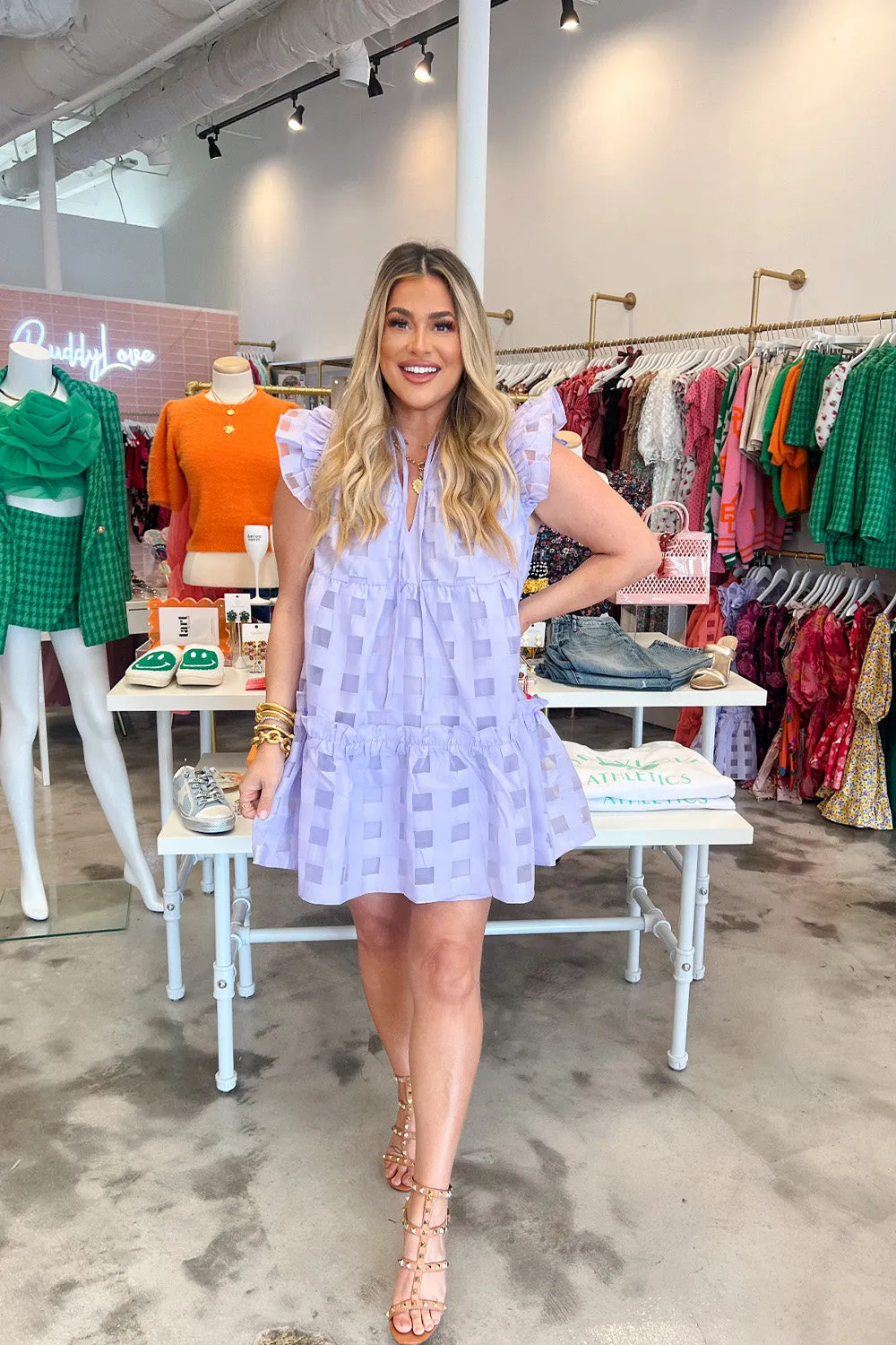 Aubrey Ruffle Shoulder Short Dress - Lilac sold by Buddy Love product image thumbnail 2