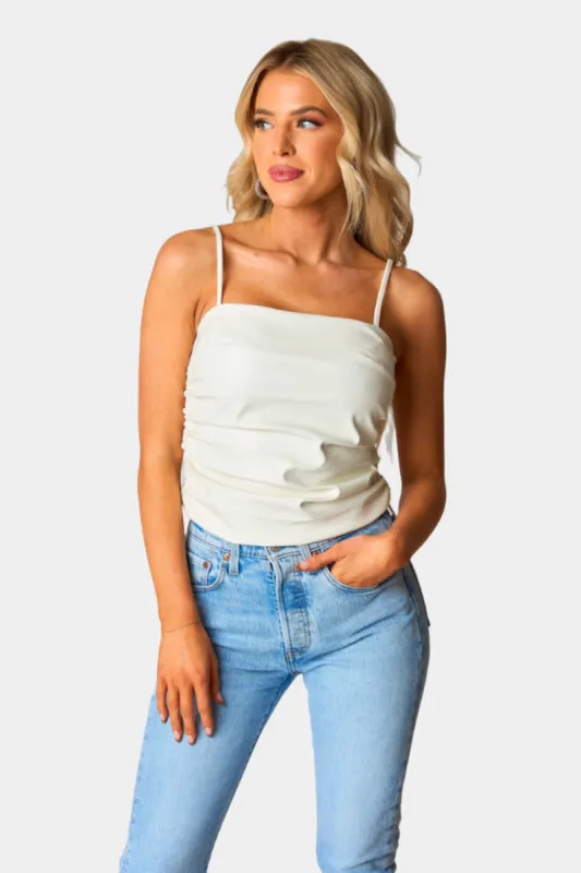 Jolee Vegan Leather Tank Top - Cream sold by Buddy Love