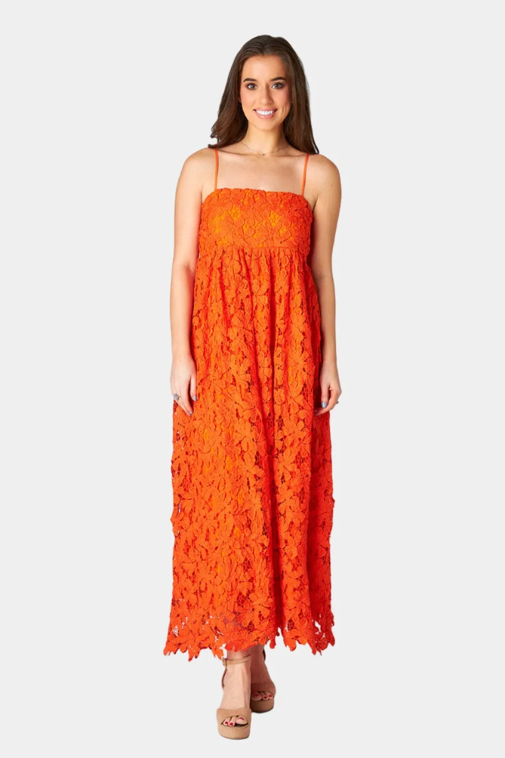 Tiana Lace Midi Dress - Orange sold by Buddy Love