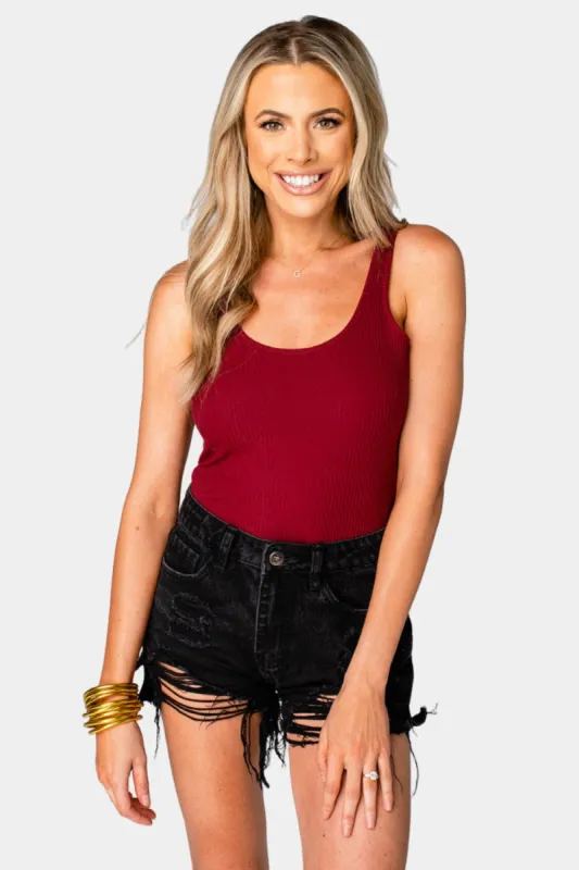 Sammy Scoop Neck Bodysuit - Burgundy sold by Buddy Love