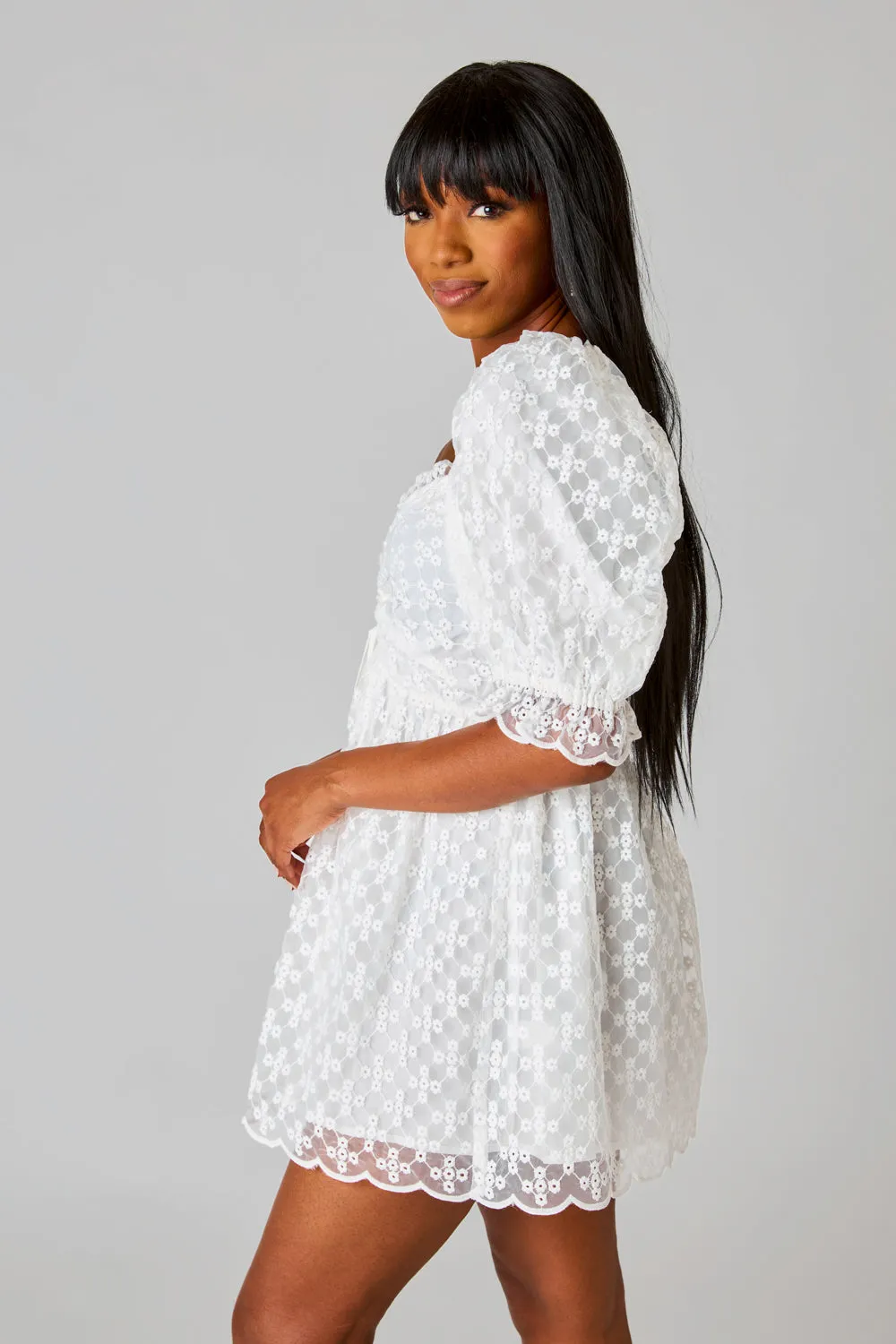 Colby Puff Sleeve Mini Dress - Ivory Eyelet sold by Buddy Love product image thumbnail 4
