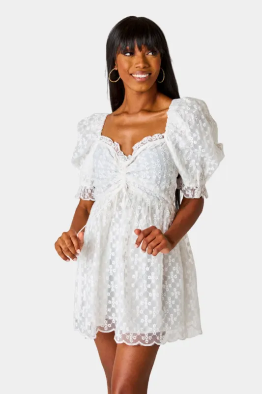 Colby Puff Sleeve Mini Dress - Ivory Eyelet sold by Buddy Love