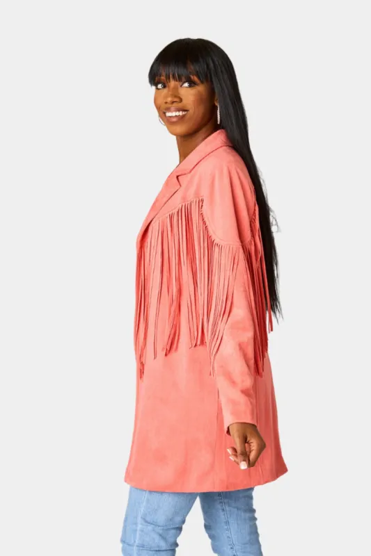 Dutton Fringe Suede Jacket - Coral sold by Buddy Love