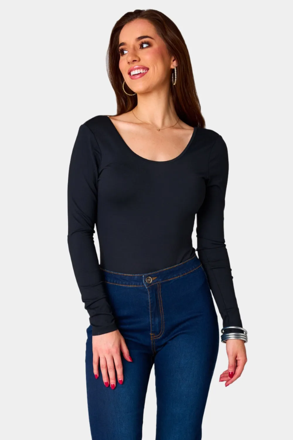 Benny Long Sleeve Scoop Neck Bodysuit - Panther sold by Buddy Love
