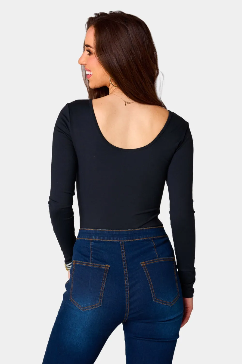 Benny Long Sleeve Scoop Neck Bodysuit - Panther sold by Buddy Love product image thumbnail 3