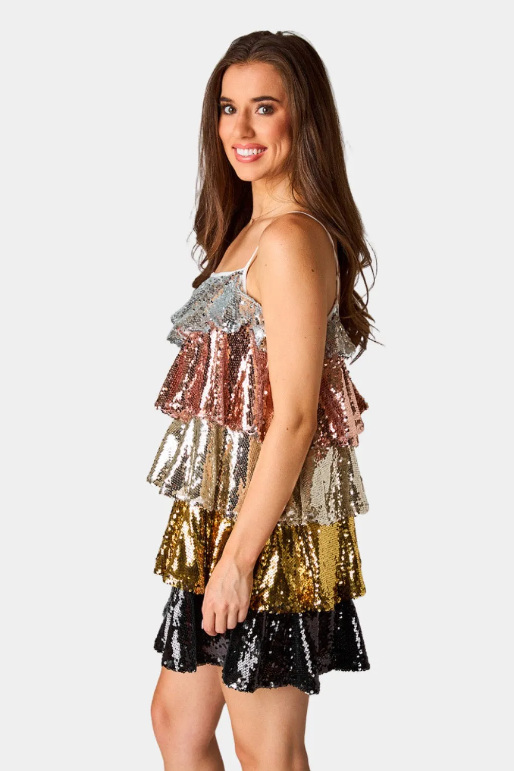 Disco Tiered Sequin Short Dress - Glamour sold by Buddy Love product image thumbnail 3