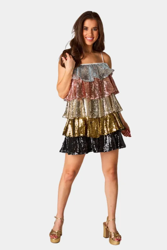 Disco Tiered Sequin Short Dress - Glamour sold by Buddy Love