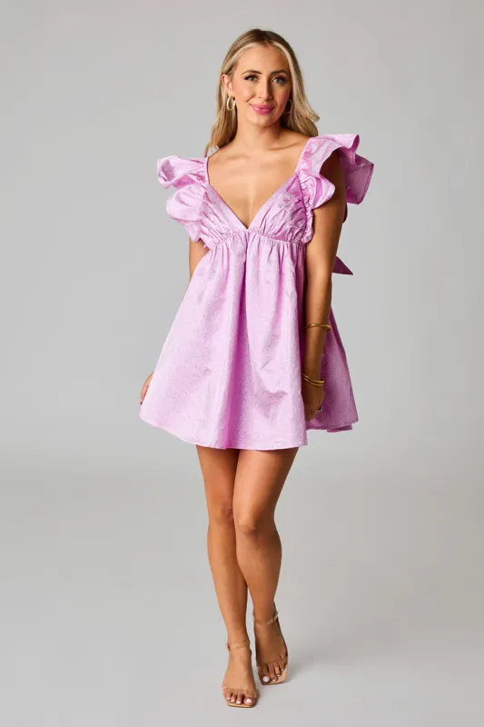 Penny Ruffle Sleeve Short Dress - Lilac sold by Buddy Love