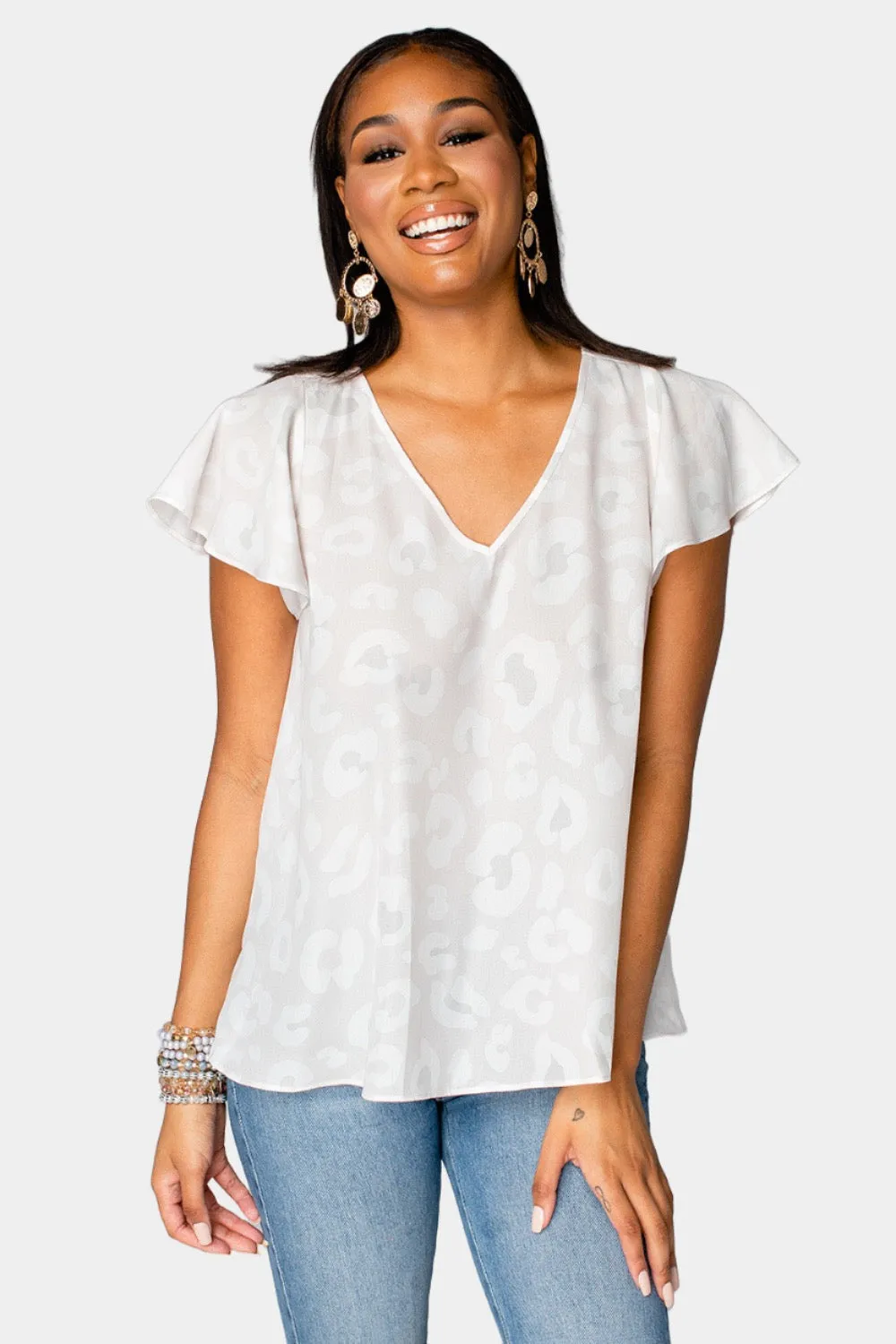Avril Flutter Sleeve V-Neck Top - Vanilla sold by Buddy Love product image thumbnail 2