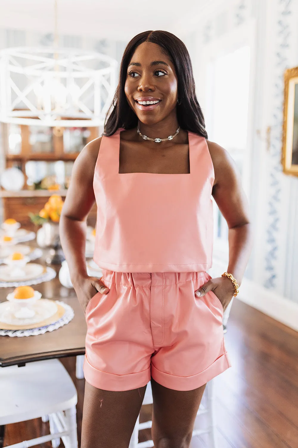 Manning Vegan Leather Cropped Tank Top - Coral sold by Buddy Love product image thumbnail 2