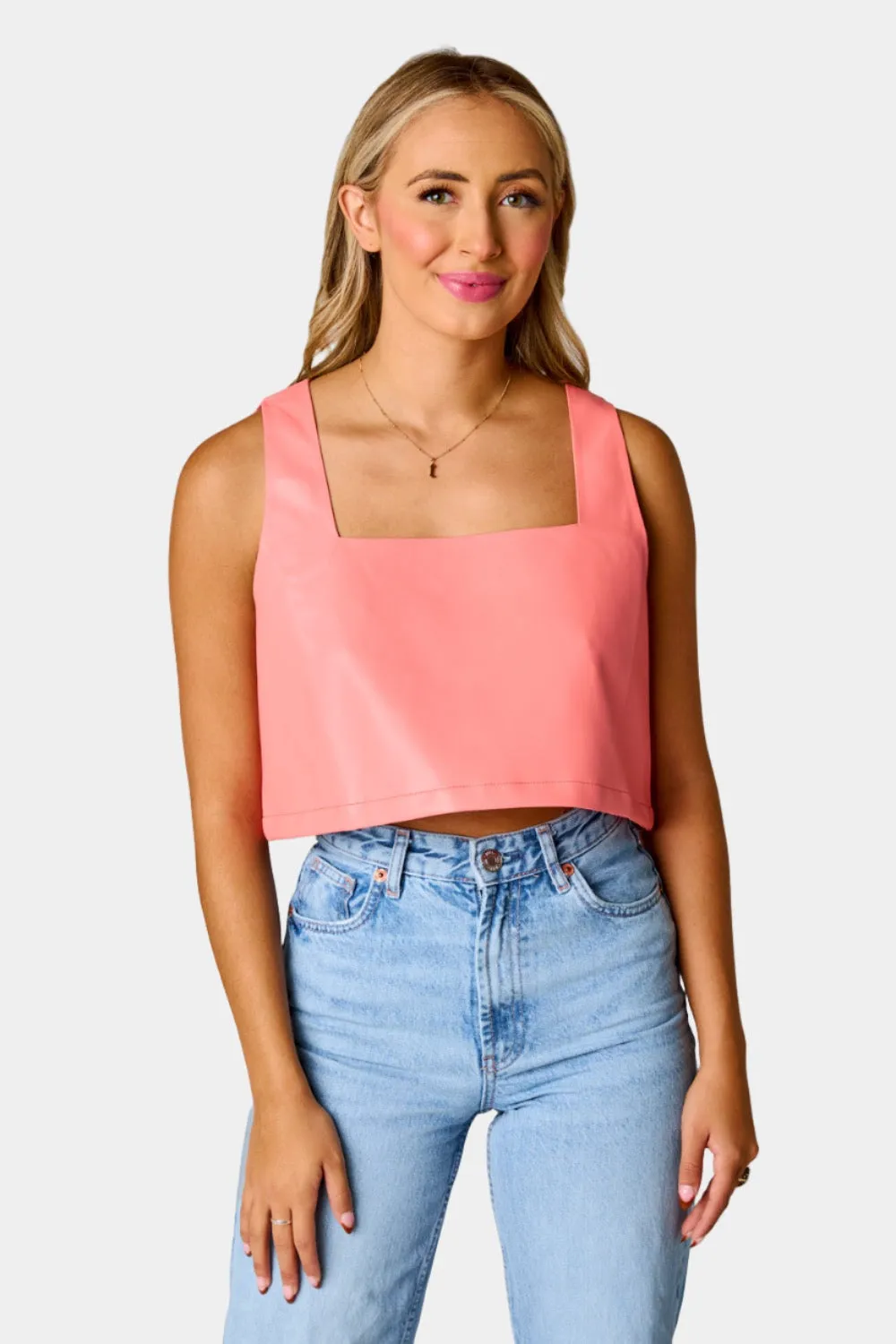 Manning Vegan Leather Cropped Tank Top - Coral sold by Buddy Love product image thumbnail 4