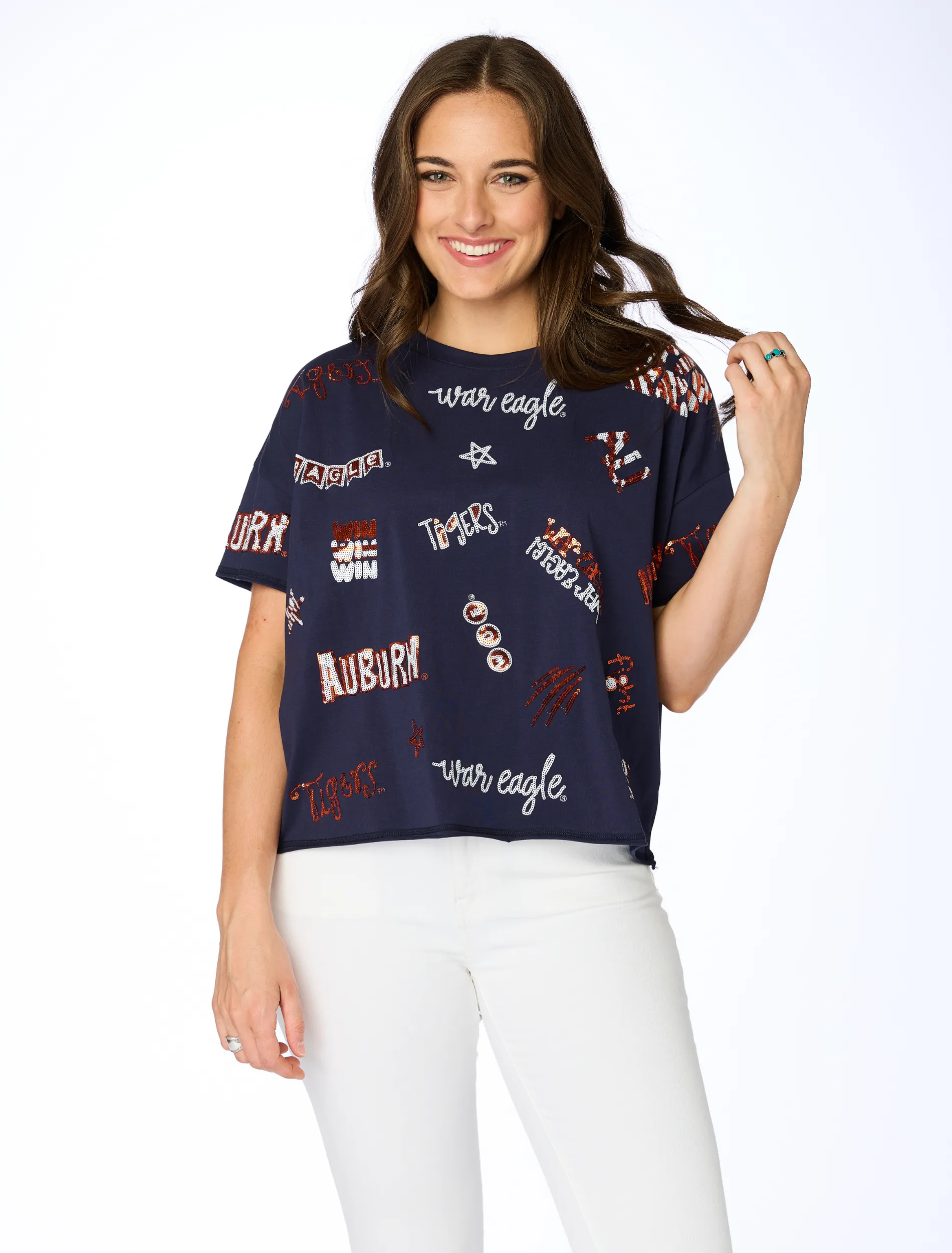 The Auburn Sequin Spirit Tee sold by Buddy Love