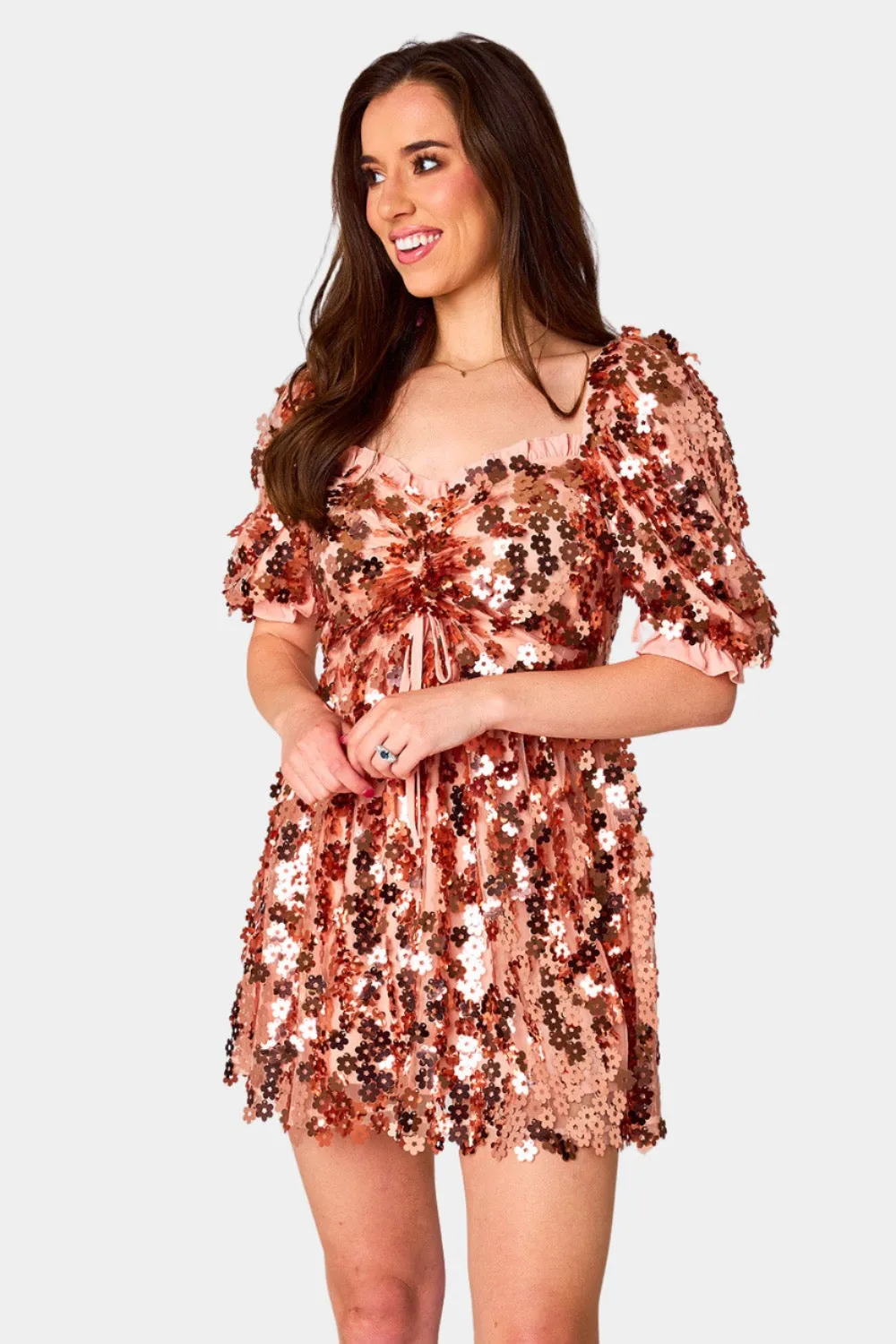 Colby Puff Sleeve Mini Dress - Rose Gold sold by Buddy Love