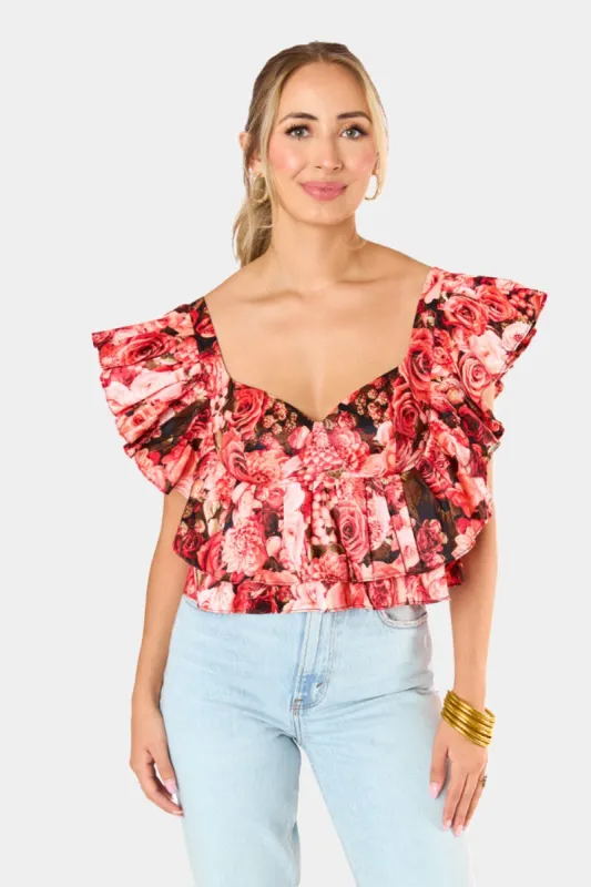 Madeline Ruffle Sleeve Bustier Top - Autumn Rose sold by Buddy Love