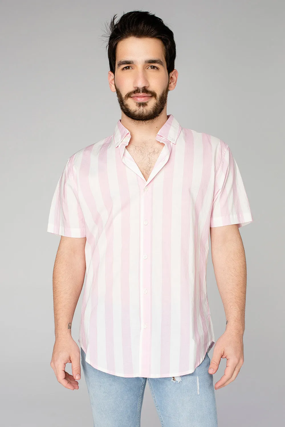 Robert Button Down Dress Shirt - Pink Stripe sold by Buddy Love