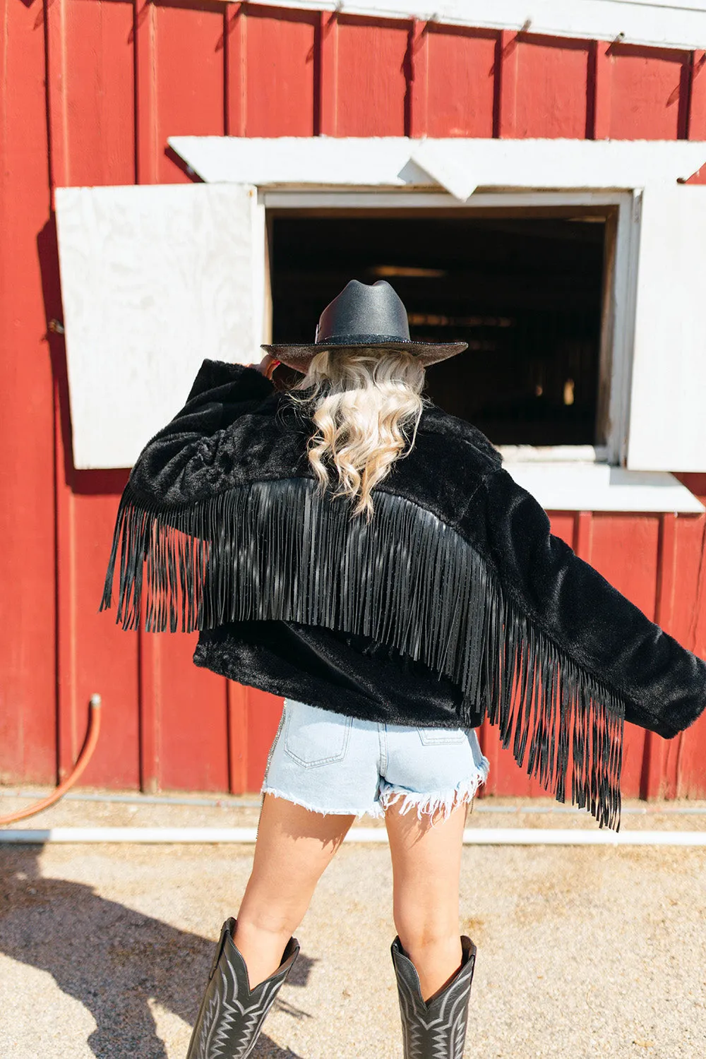 Skylar Fringe Faux Fur Jacket - Black sold by Buddy Love product image thumbnail 2