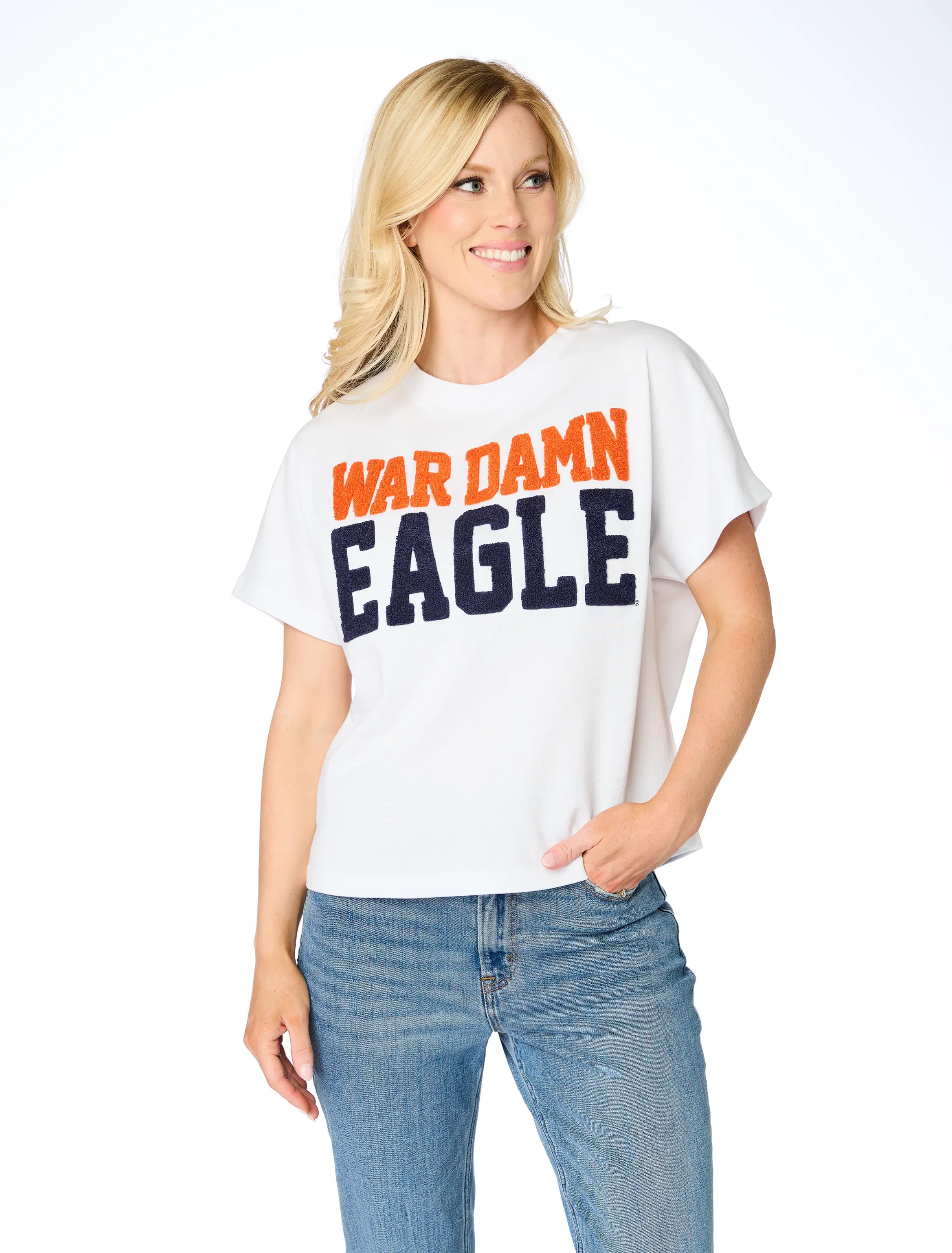The War Damn Eagle Chenille Team Top sold by Buddy Love