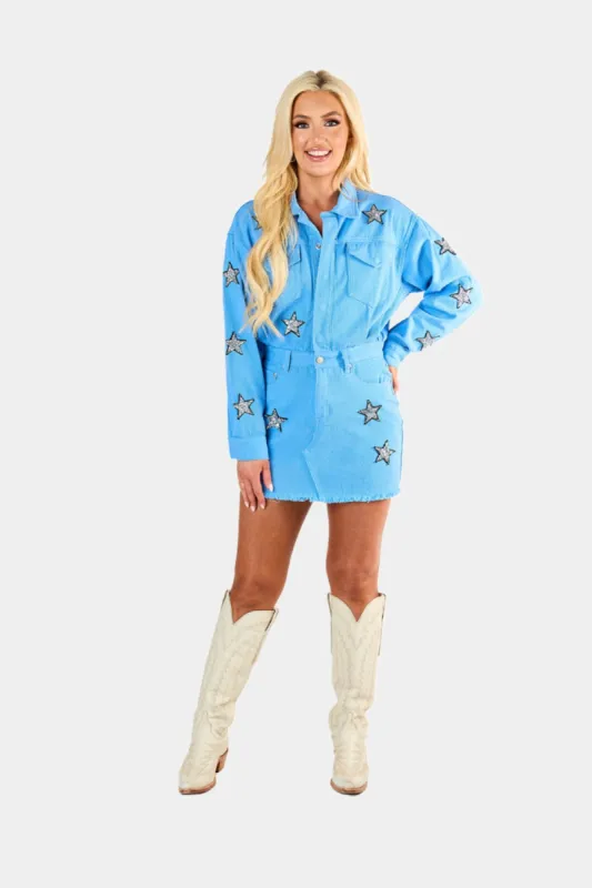 Raelynn Denim Mini Dress - Sky sold by Buddy Love
