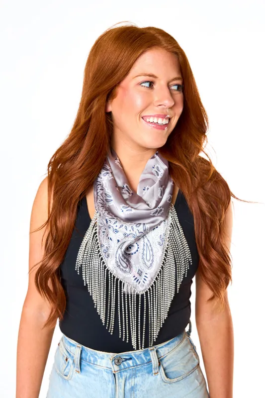 Shania Crystal Bandana Scarf - Silver Luxe sold by Buddy Love