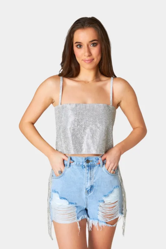 Girly Girl Rhinestone Crop Top - Silver sold by Buddy Love